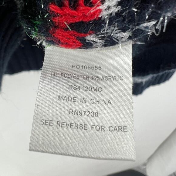 Almost Famous MEDIUM Navy Blue Ugly Christmas Tree Tinsel Knit Sweater - Picture 7 of 8